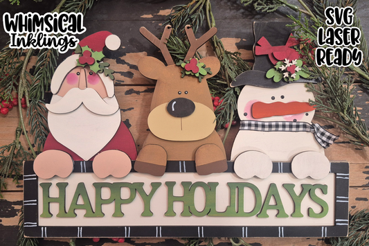 Happy Holidays Christmas Trio Sign Laser SVG