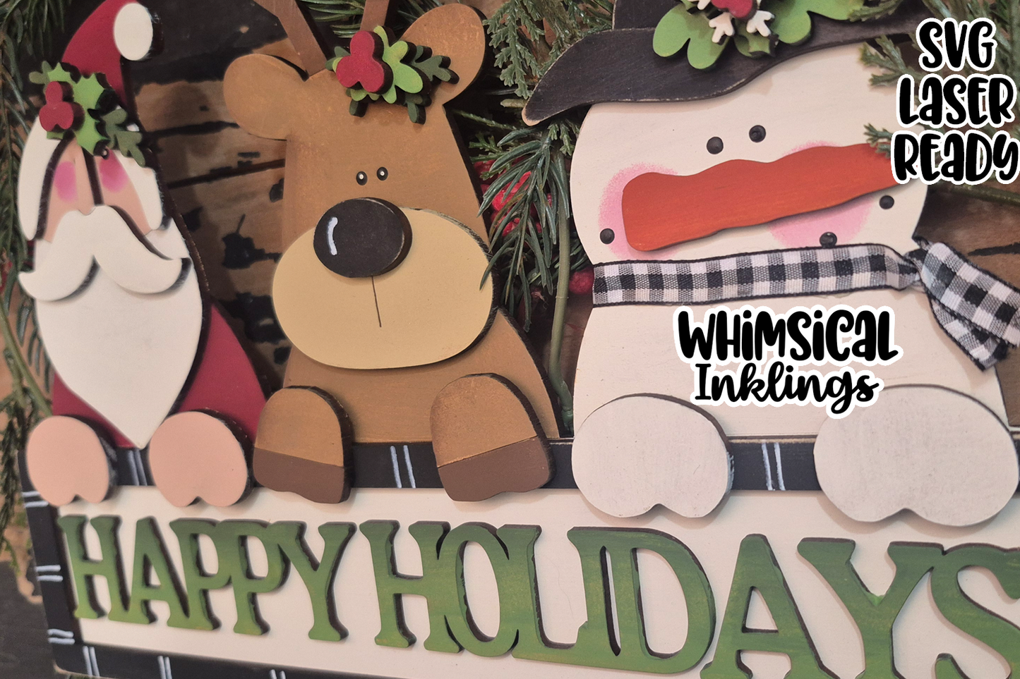 Happy Holidays Christmas Trio Sign Laser SVG