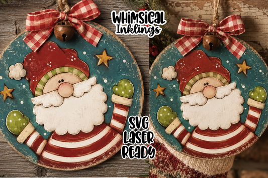 Happy Santa Ornament Laser SVG| Christmas Laser SVG