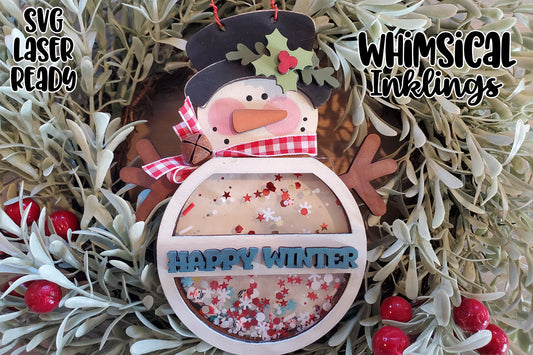 Happy Winter Snowman Shaker Ornament Laser SVG