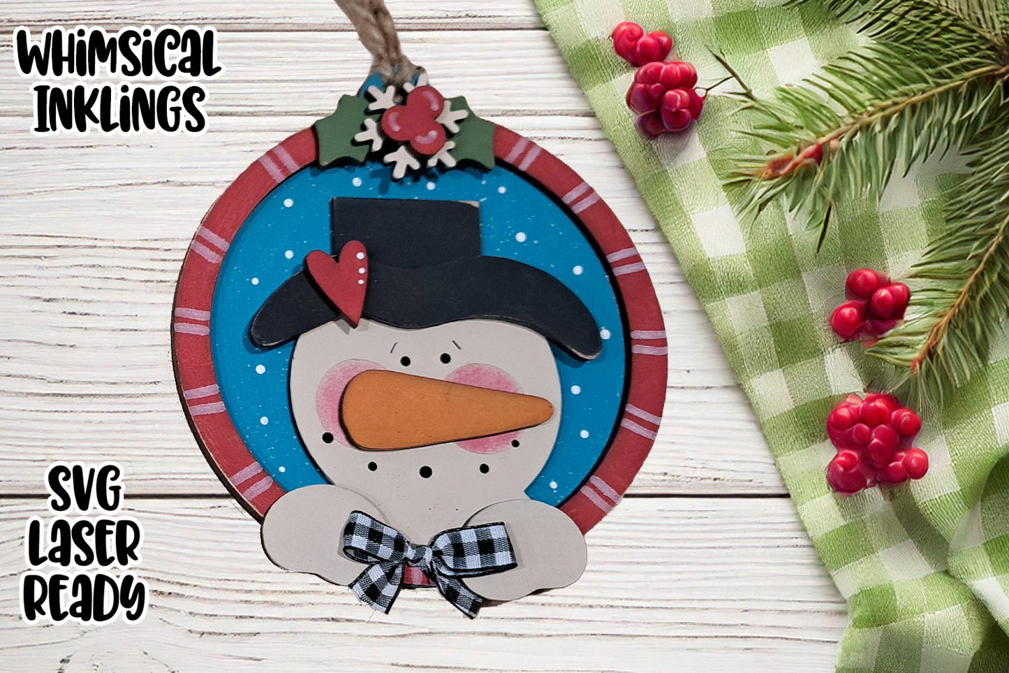 Heart Hat Snowman Ornament Laser SVG