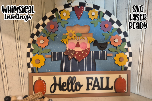 Hello Fall Scarecrow Sign Laser SVG