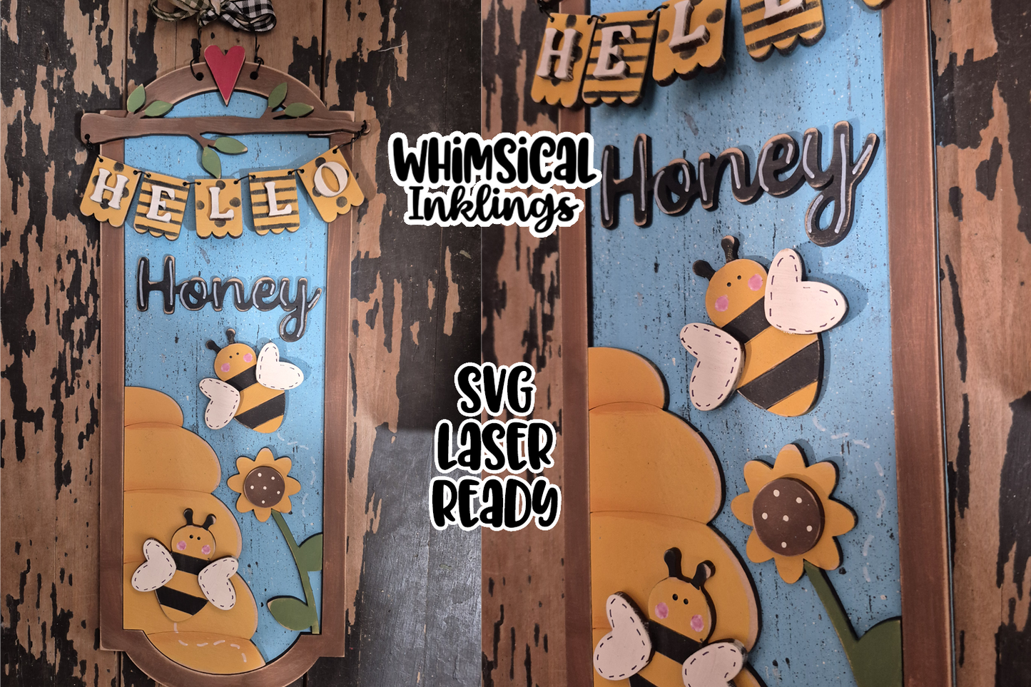 Hello Honey Bee Hive Sign Laser SVG
