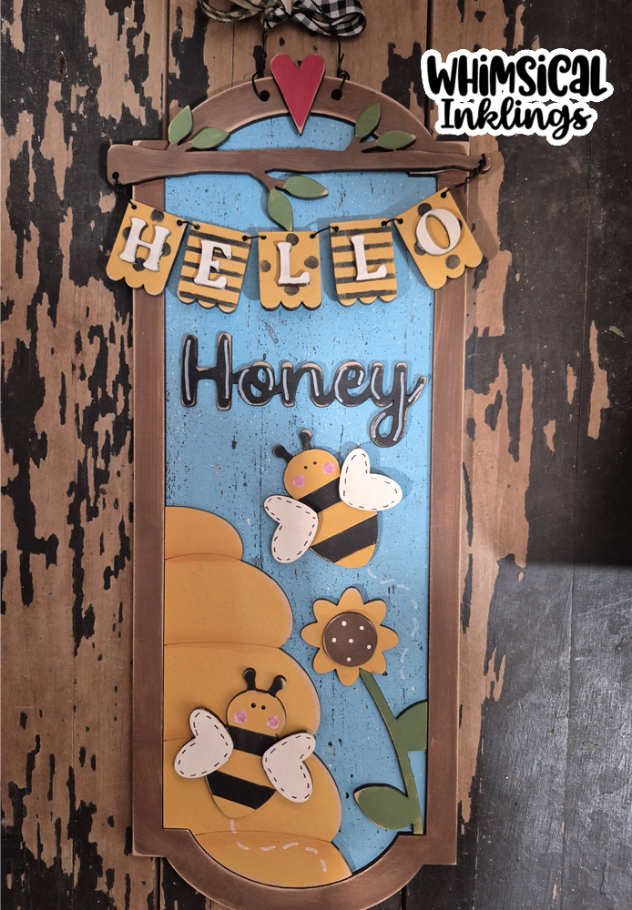 Hello Honey Bee Hive Sign Laser SVG