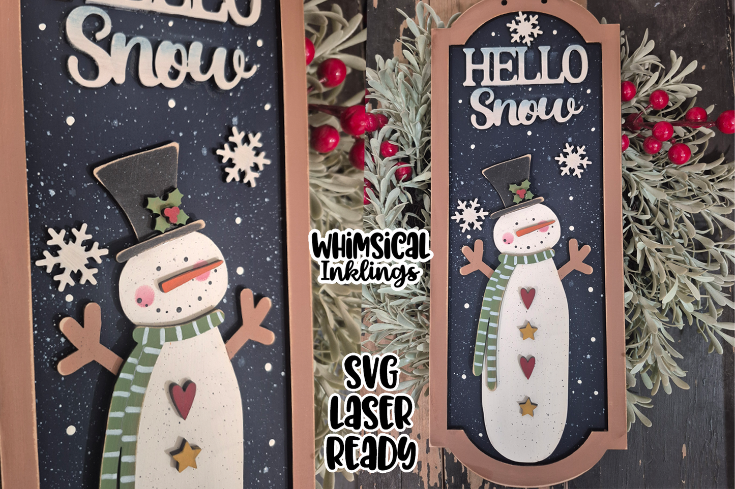Hello Snow, Tall Sign Laser SVG