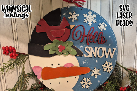 Hello Snow Round Sign Laser SVG