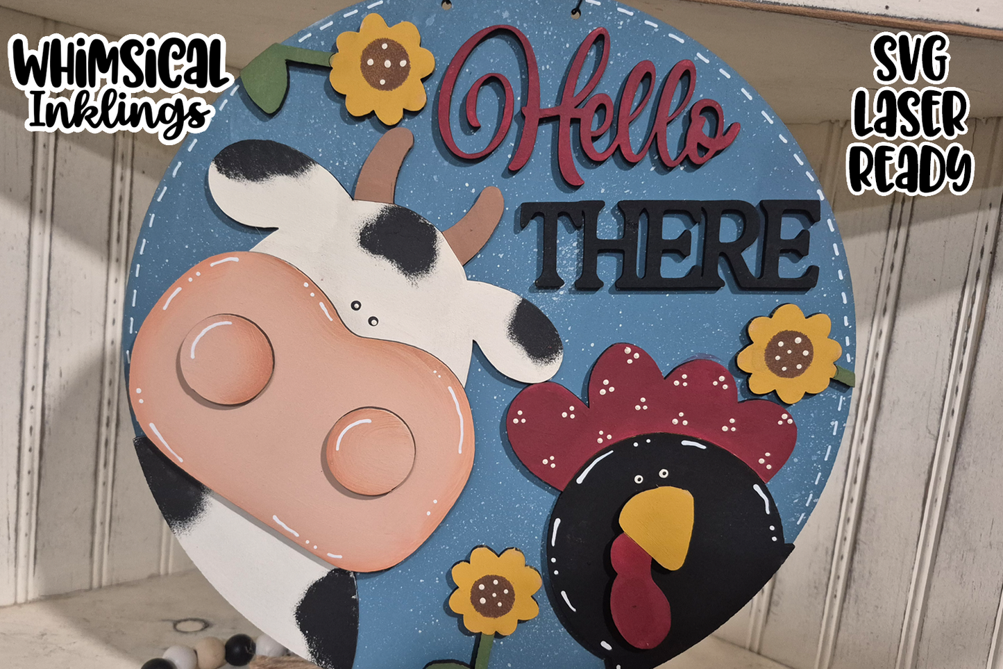 Hello There Cow and Chicken Sign Laser SVG