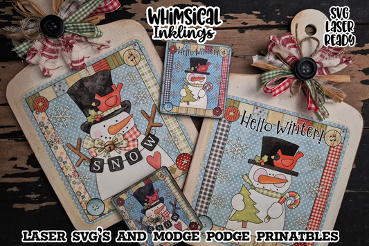Hello Winter Breadboard and Magnet SVG's and Modge Podge Printables| Laser SVG