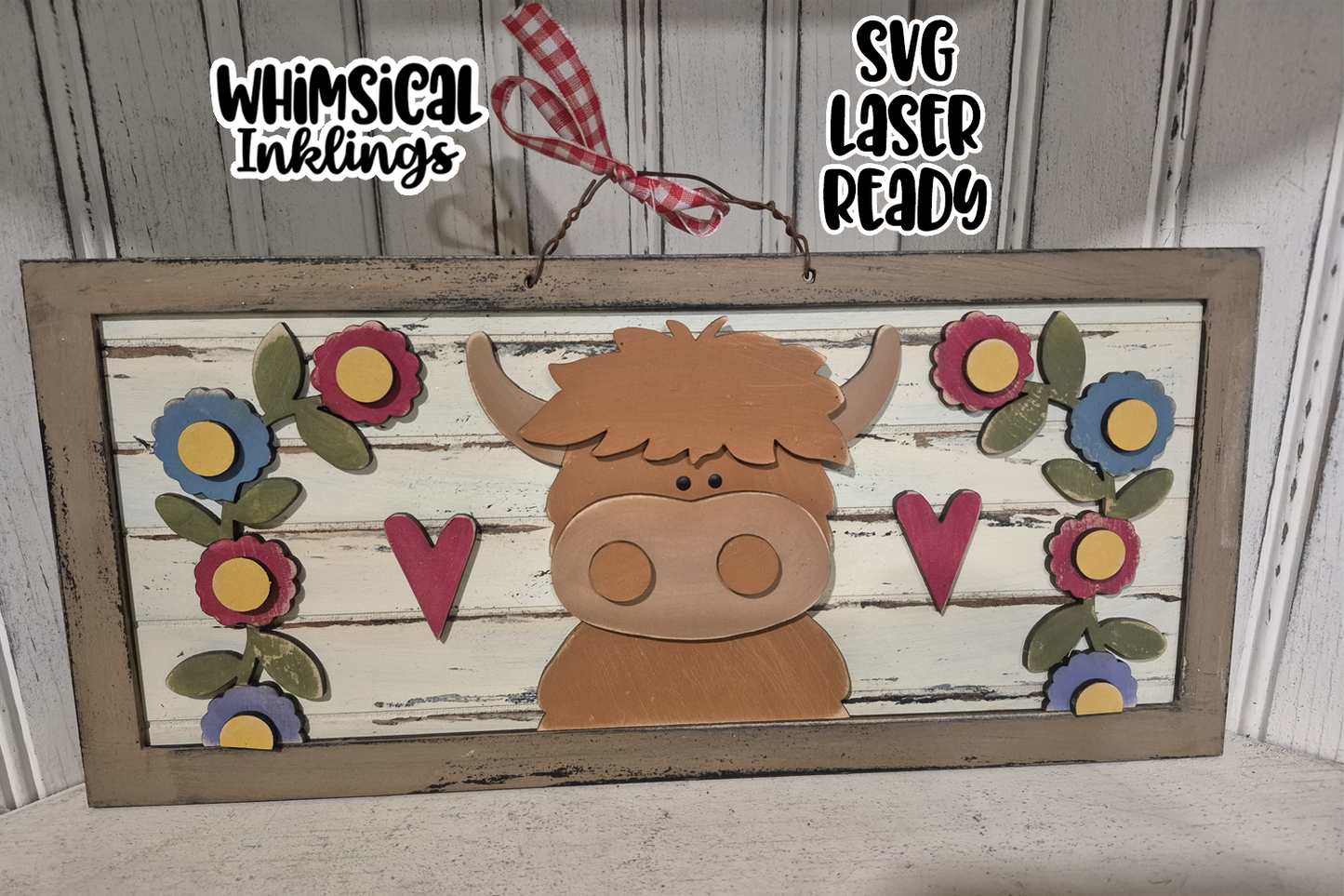 Highland Cow and Flowers Laser SVG