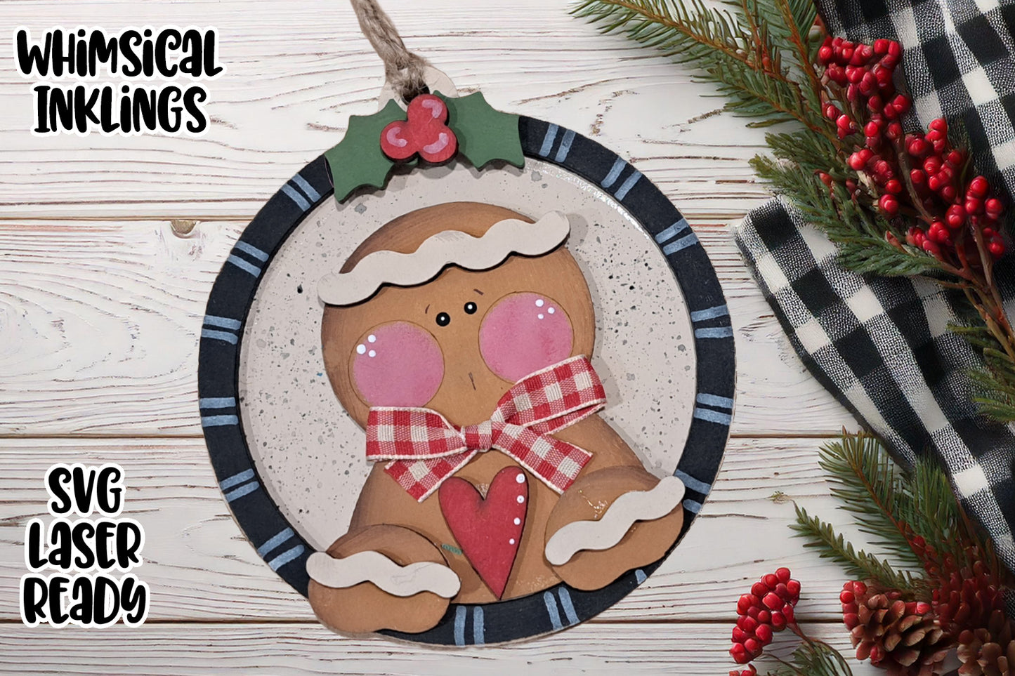 Holly Heart Ginger Ornament Laser SVG