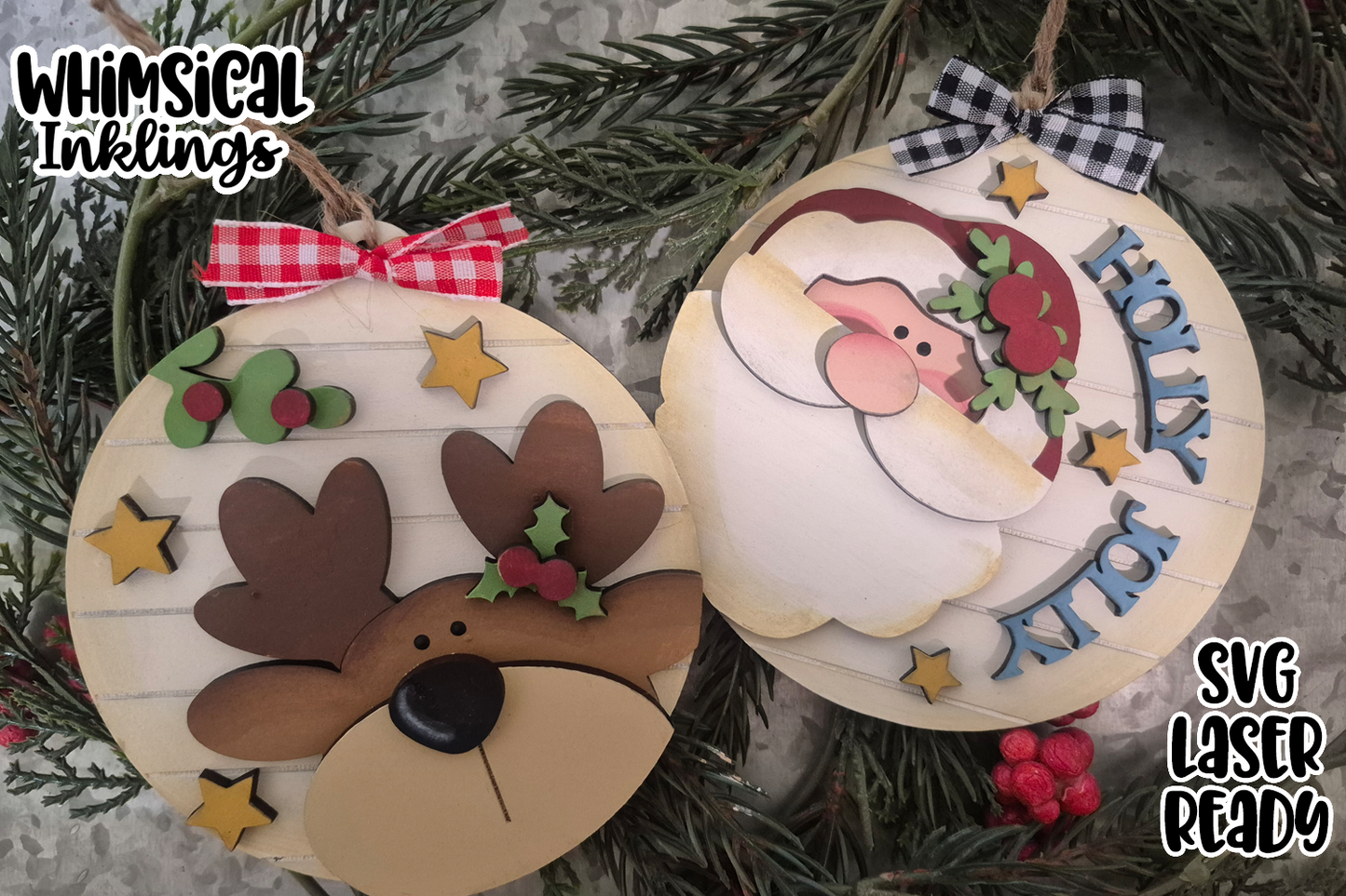 Holly Jolly Ornament Duo Laser SVG