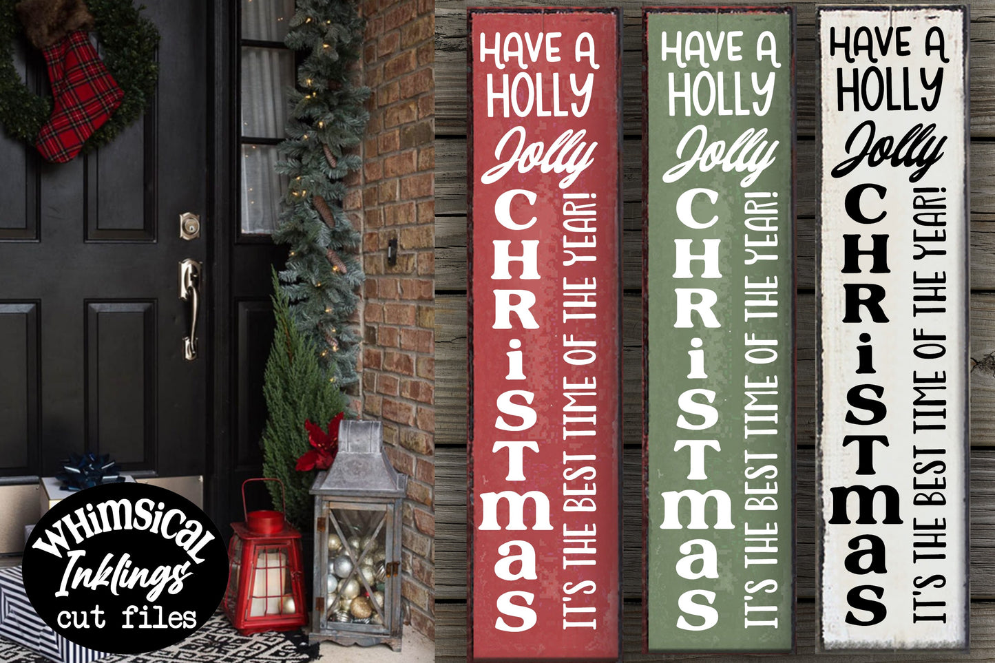 Holly Jolly Vertical Sign Christmas SVG