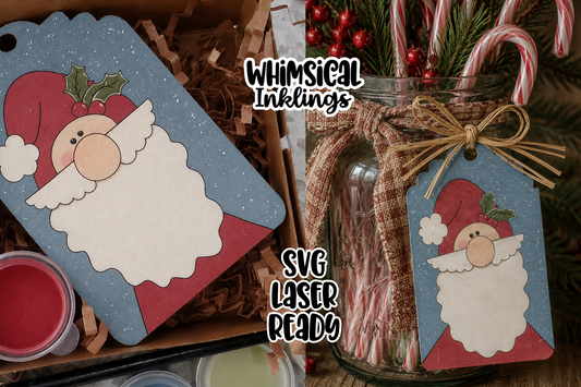 Holly Santa Tag Laser SVG| Christmas Laser SVG