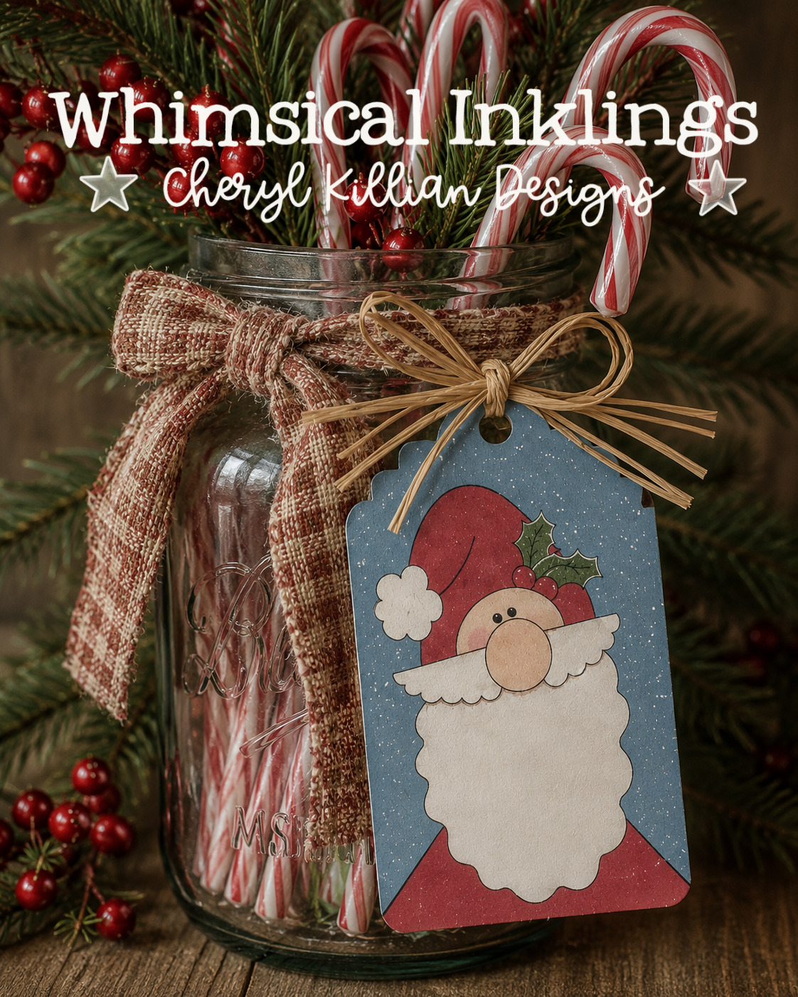 Holly Santa Tag Laser SVG| Christmas Laser SVG