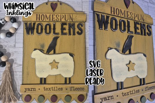 Homespun Woolens Prim Sign Laser SVG
