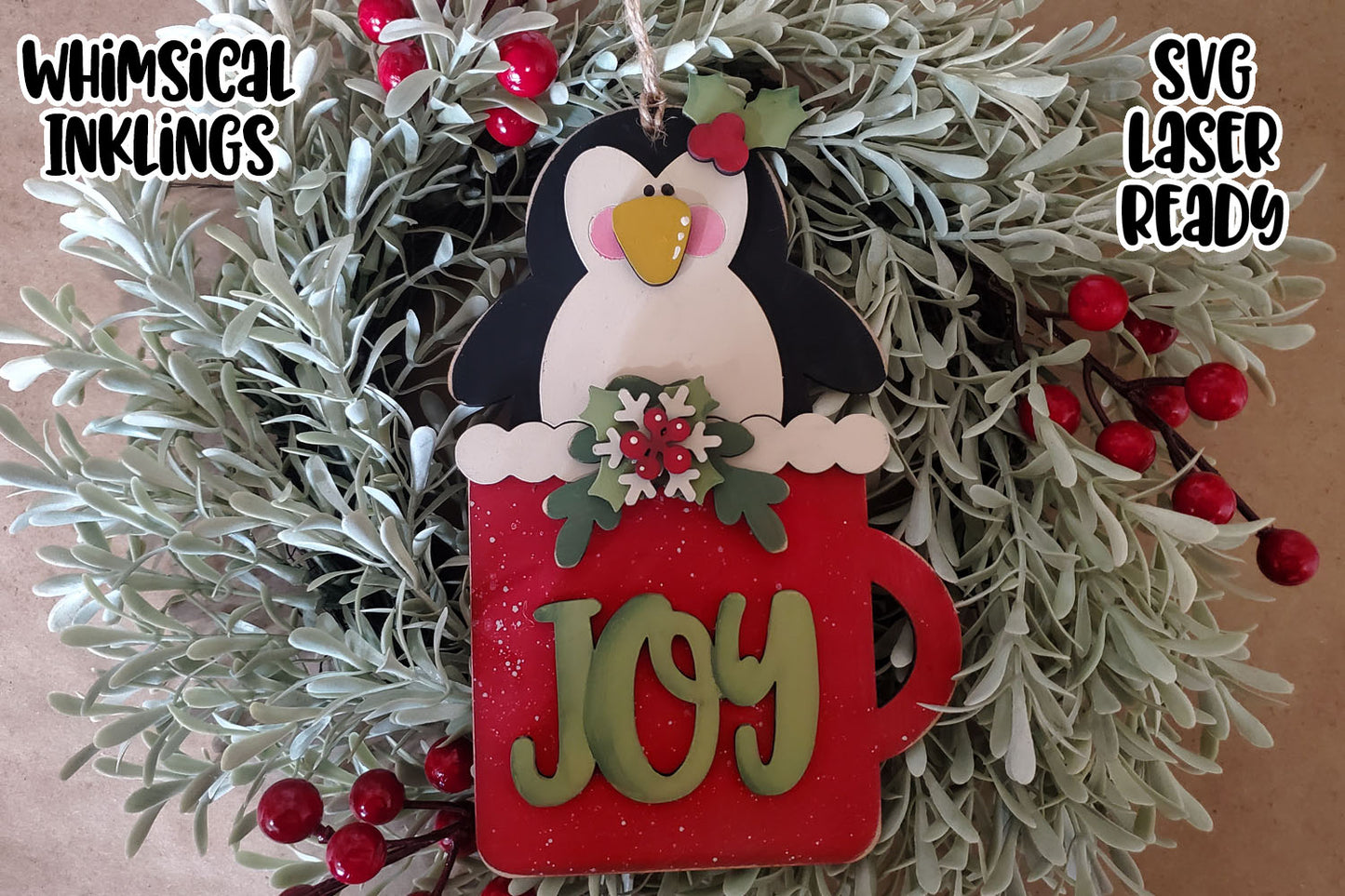 Joy Penguin Mug Ornament Laser SVG