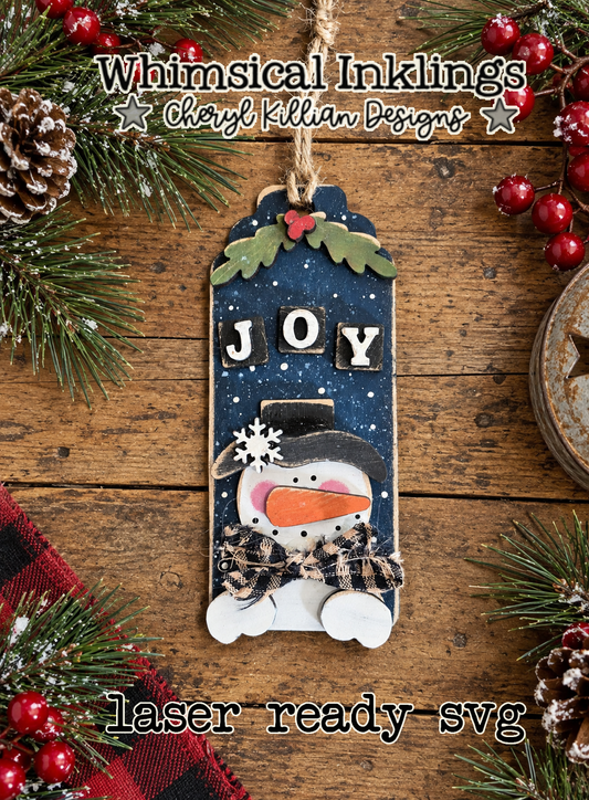 Joy Snowman Tag Laser SVG| Christmas Ornament SVG