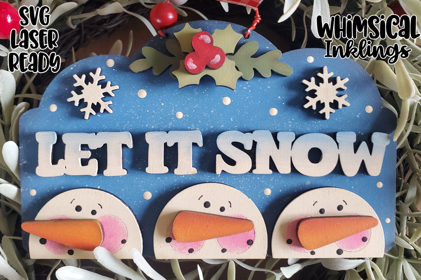 Let It Snow-Snowman Trio Ornament Laser SVG