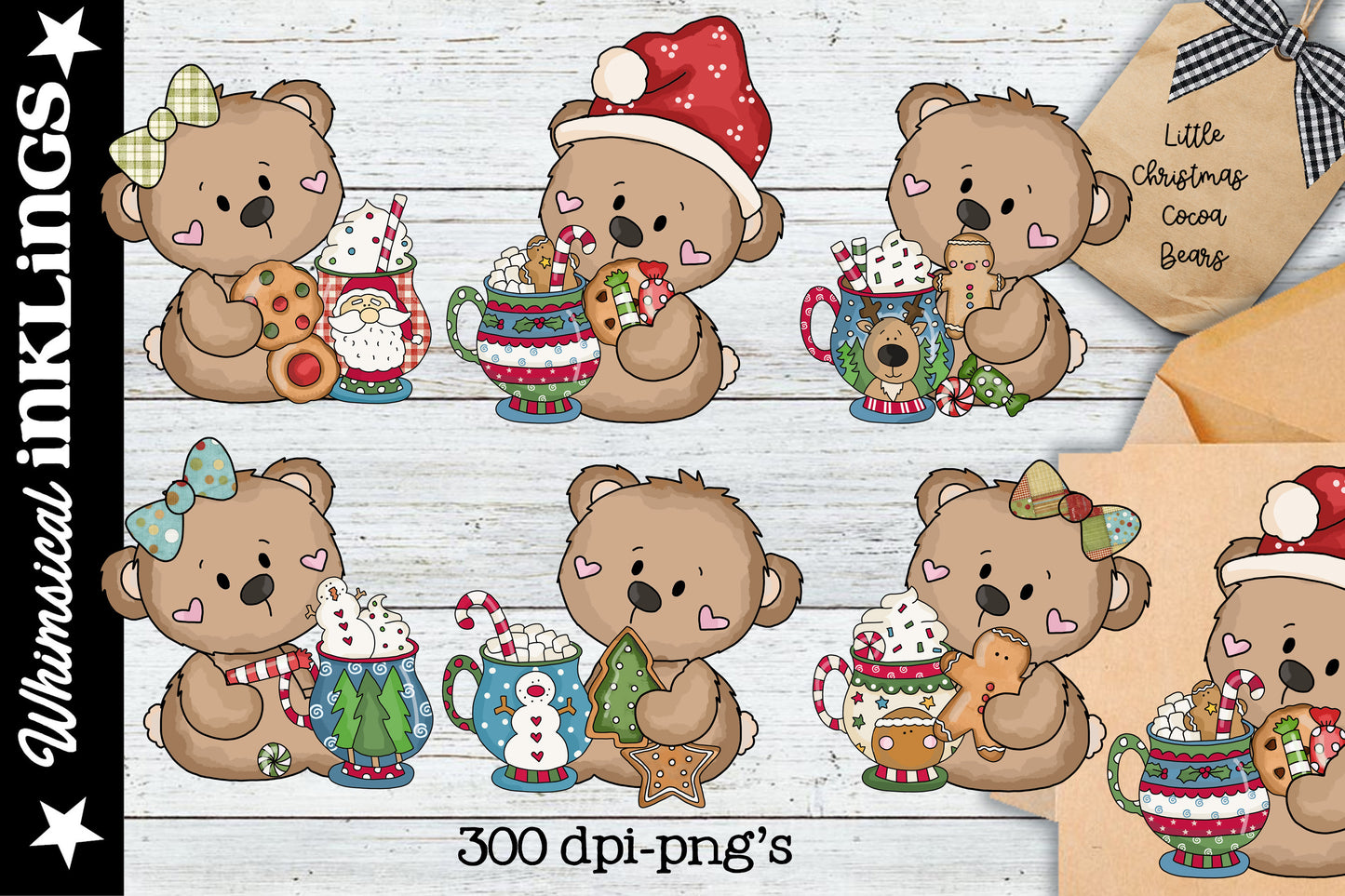 Little Christmas Cocoa Bears| Christmas Clipart| Christmas Sublimation