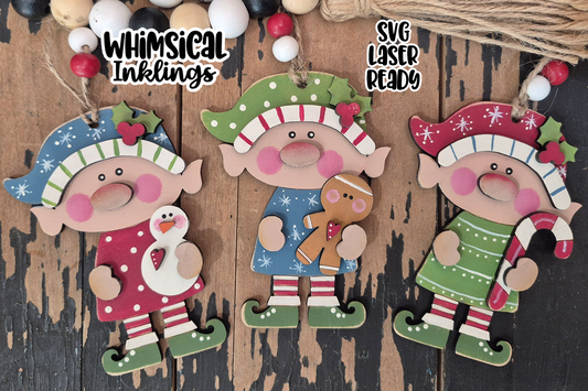 Little Christmas Elf Ornament Trio Laser SVG