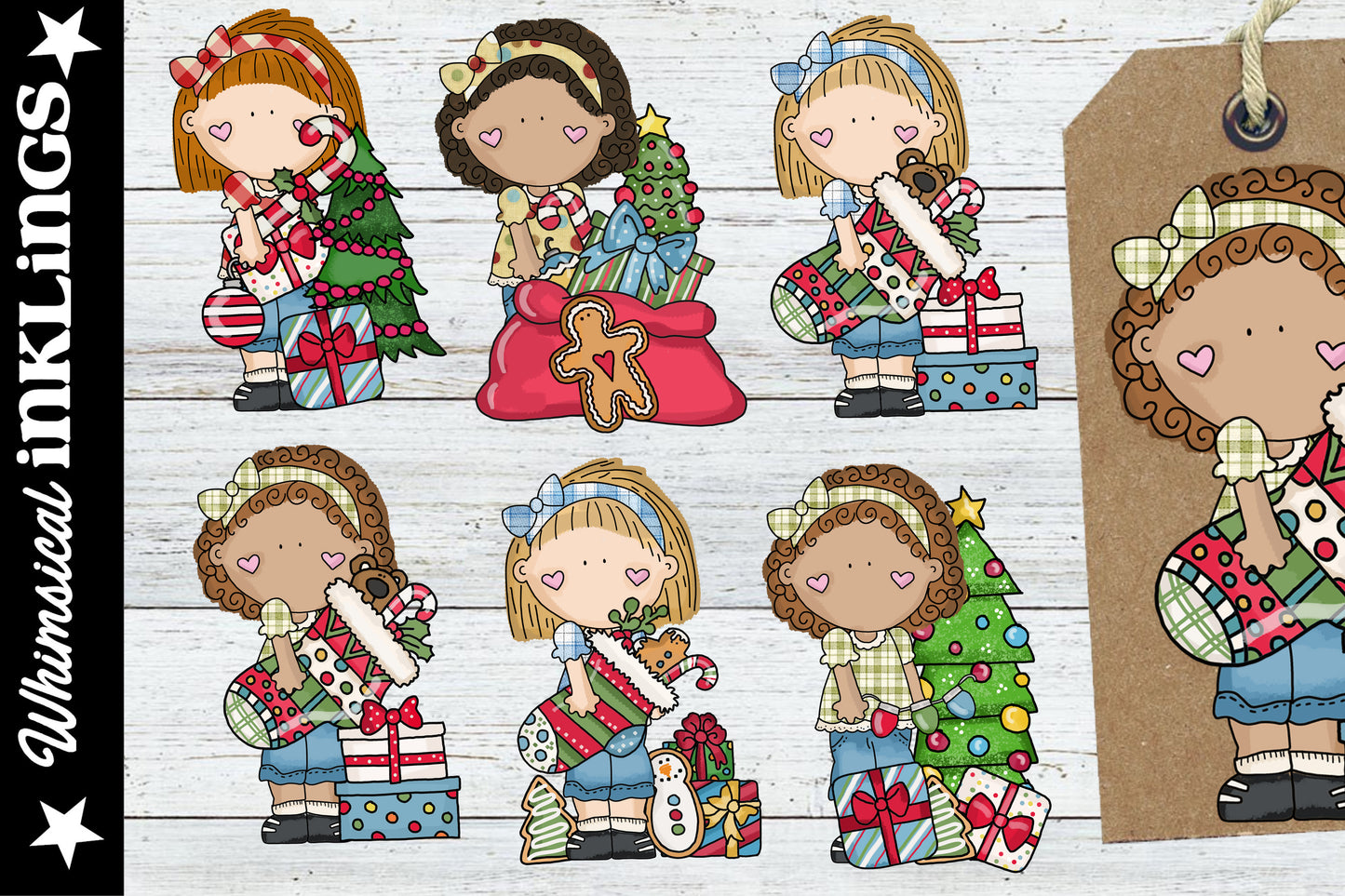 Little Christmas Girls Sublimation Clipart| Christmas Sublimation