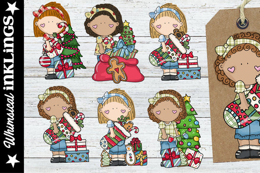 Little Christmas Girls Sublimation Clipart| Christmas Sublimation