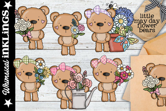 Little May Day Flower Bears Sublimation Clipart| Spring