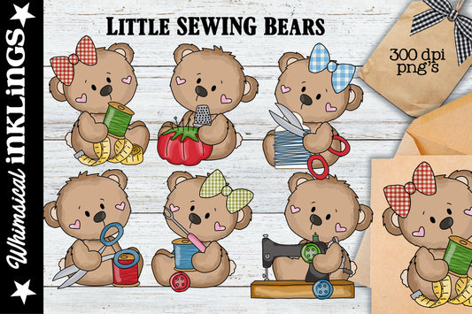 Little Sewing Bears Clipart| Sewing Bears Sublimation| Home Sublimation