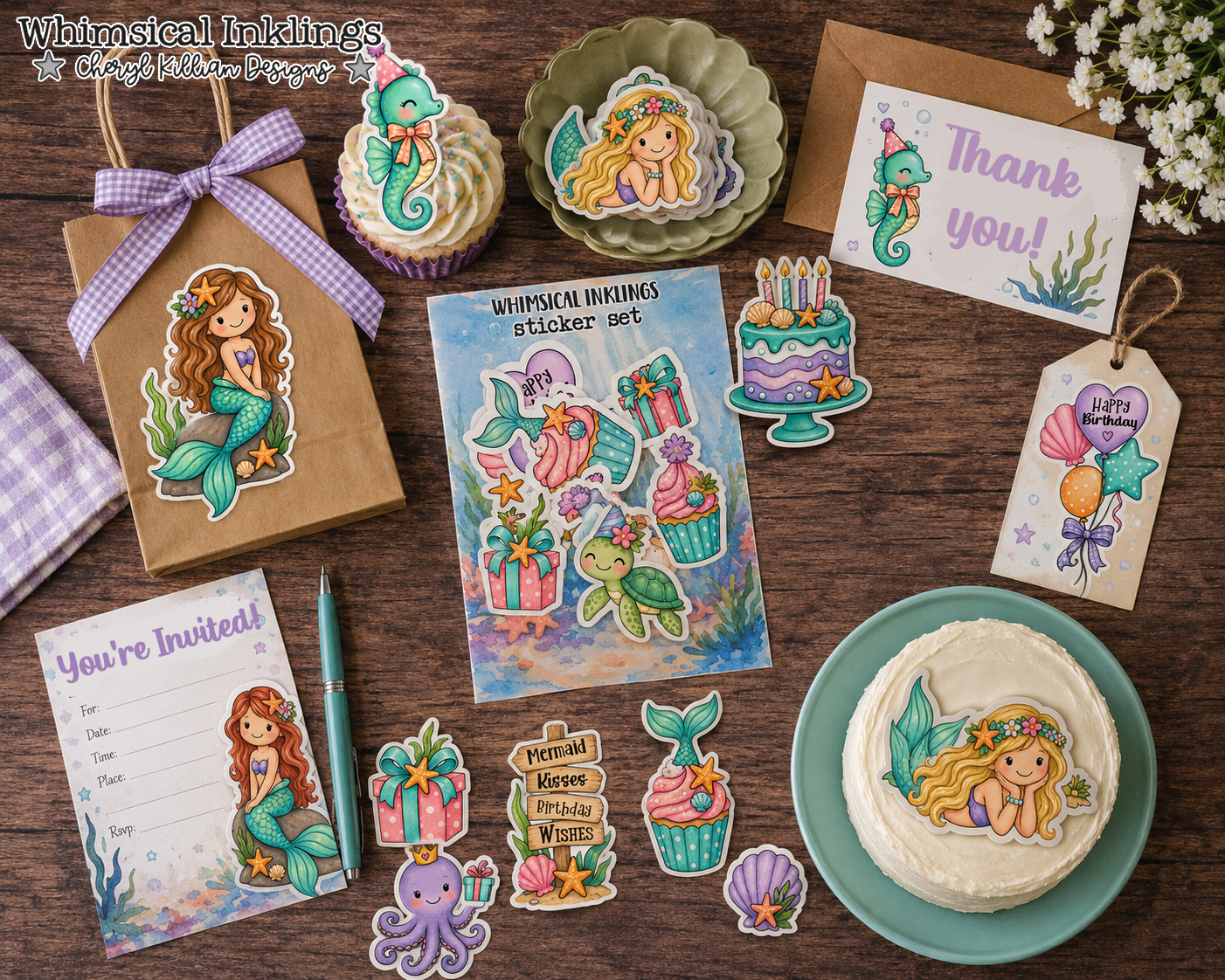 Mermaid Birthay Sticker Pack| Birthday Stickers