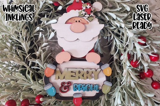 Merry and Bright Santa Ornament Laser SVG