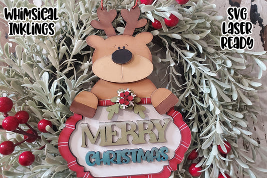 Merry Christmas Reindeer Ornament Laser SVG