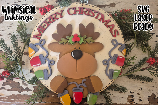 Merry Christmas Reindeer Sign Laser SVG