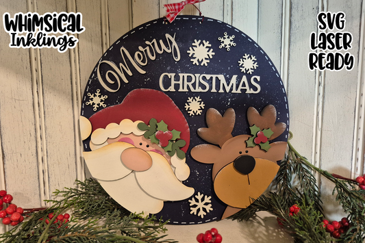 Merry Christmas Round Sign Laser SVG