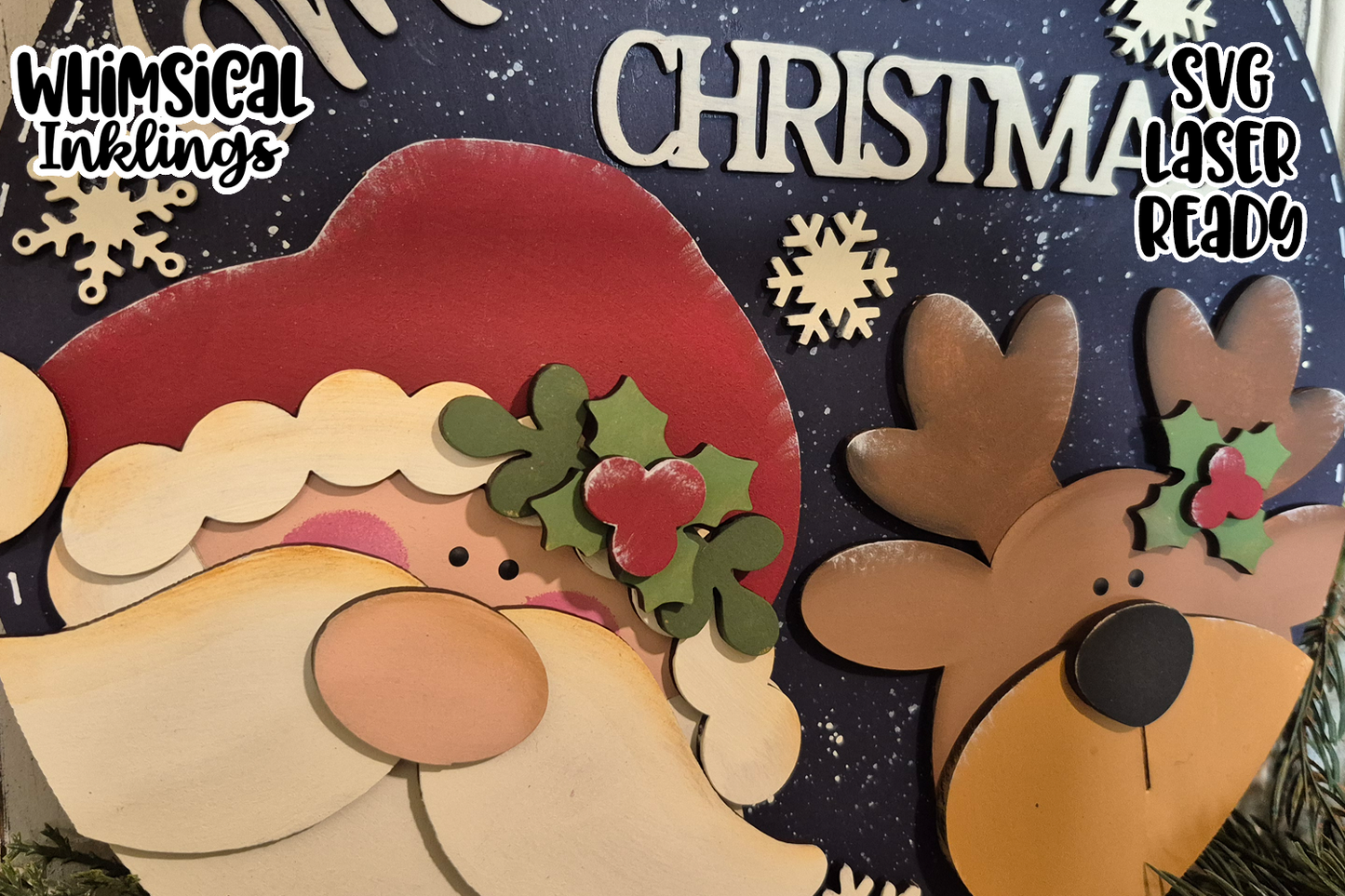 Merry Christmas Round Sign Laser SVG