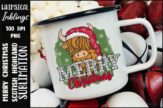 Merry Christmas Scottish Highland Sublimation| Christmas Cow