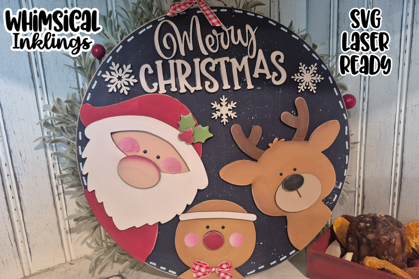 Merry Christmas Trio Round Sign Laser SVG