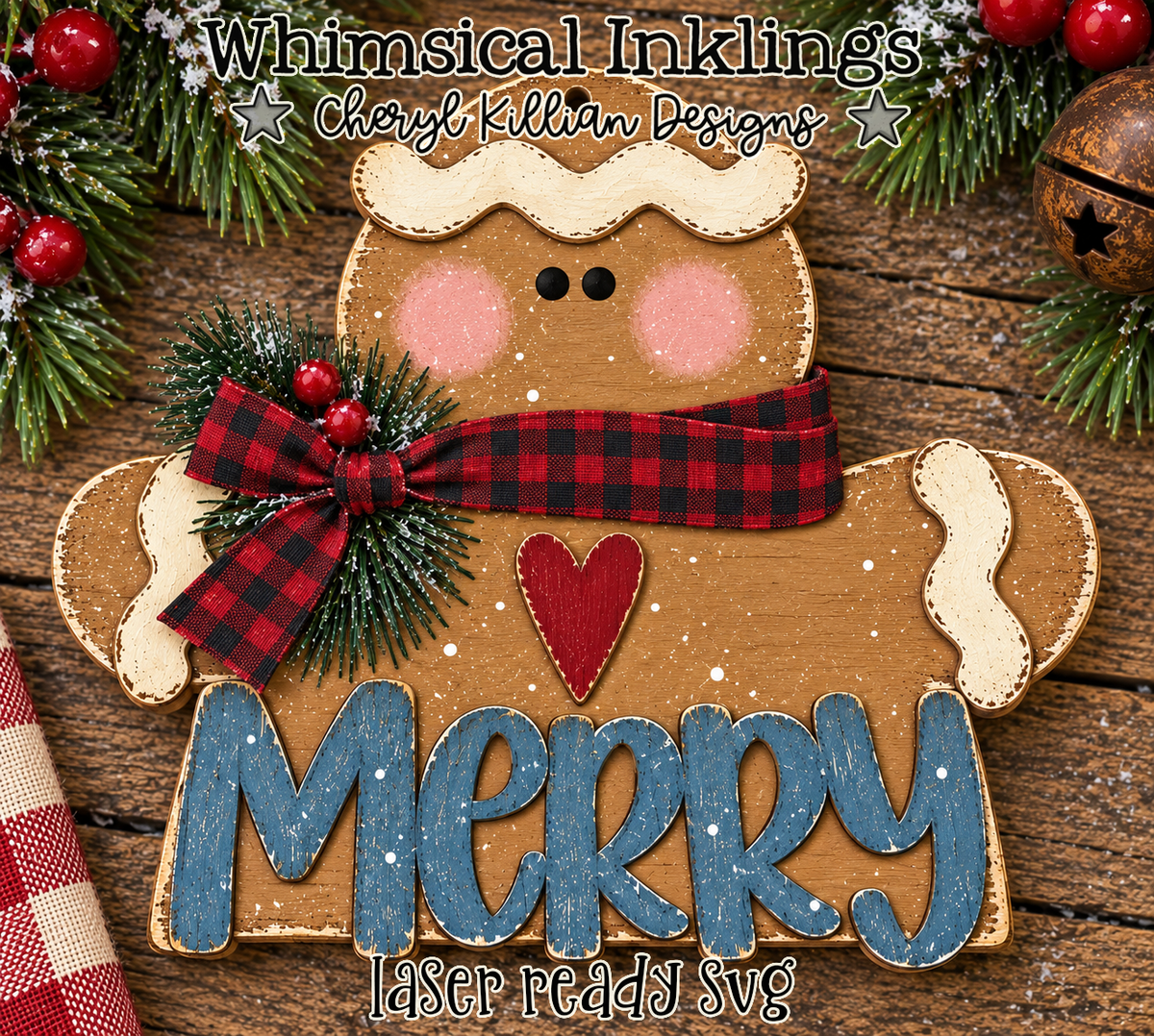 Merry Ginger Ornament Laser SVG| Christmas Laser SVG