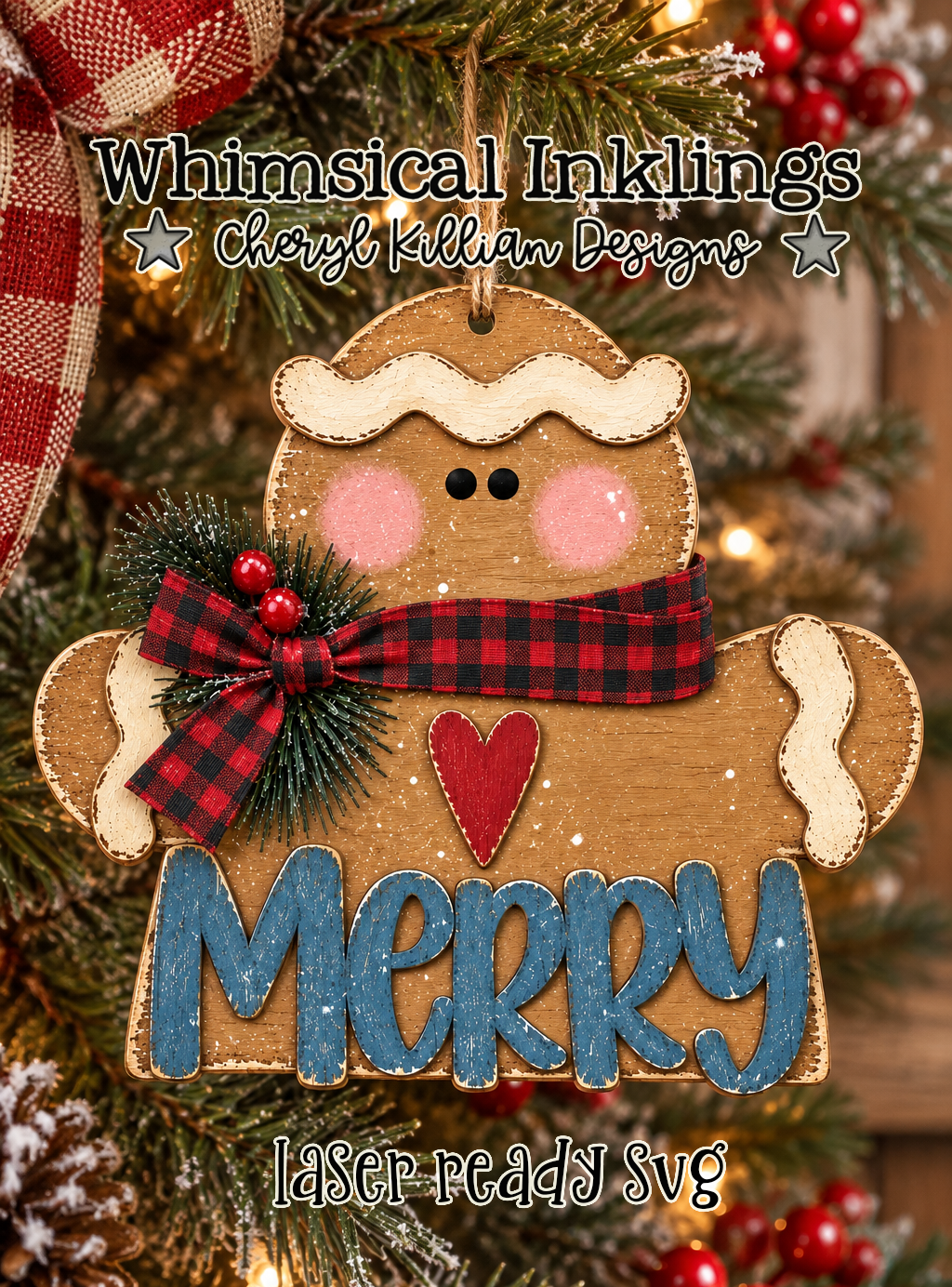 Merry Ginger Ornament Laser SVG| Christmas Laser SVG