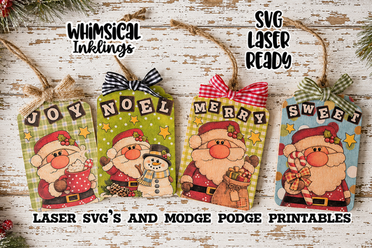Merry Santa Tags SVG and Modge Podge Printables| Laser SVG
