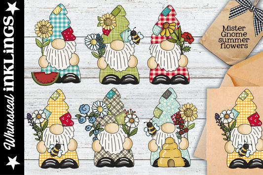 Mister Gnome Summer Flowers Sublimation Clipart