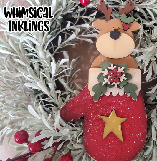 Mitten Reindeer Ornament DIY Wood Kit