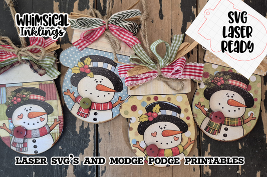 Mister Snowman Mitten ornaments SVG and Matching Modge Podge Printables Laser SVG