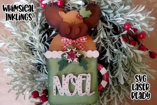 Noel Moose Mug Ornament Laser SVG| Christmas Laser SVG