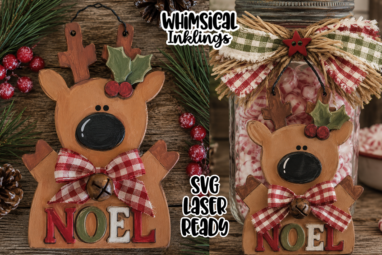 Noel Reindeer Ornament Laser SVG| Christmas SVG