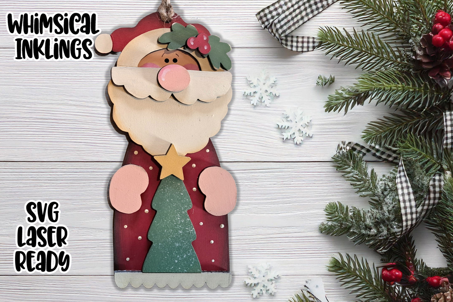 Oh Christmas Tree Santa Ornament Laser SVG