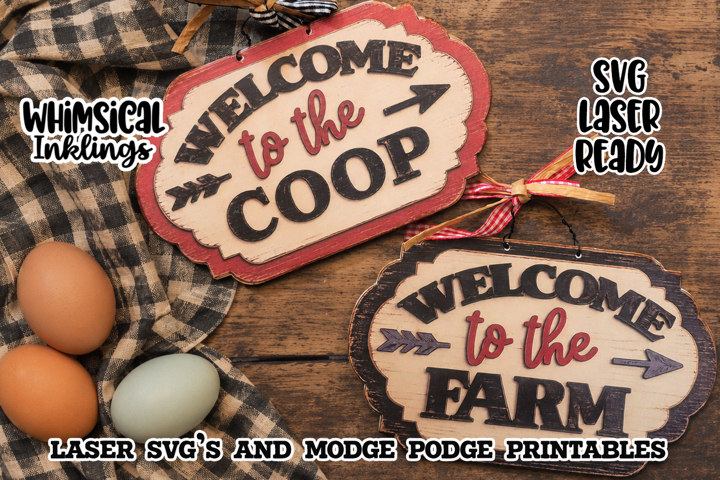 On the Farm Sign Set SVG's and matching Modge Podge printables| Laser SVG