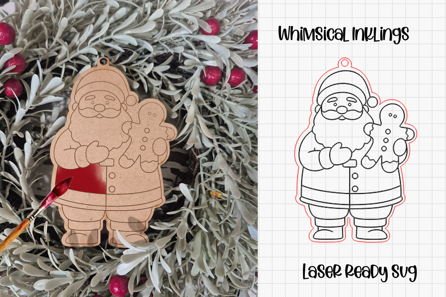Paint Me Gingerbread Santa Ornament Laser SVG