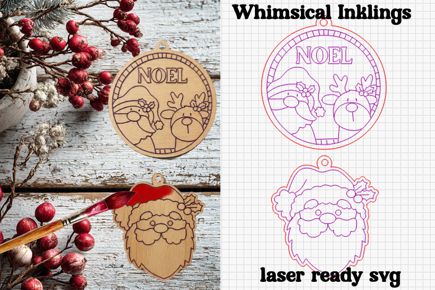 Paint Me Noel Santas Ornament Laser SVG