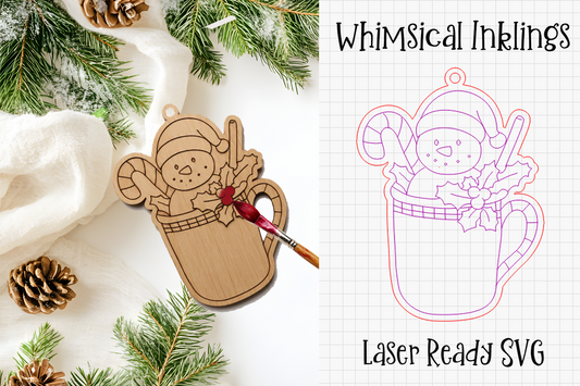 Paint Me Snowman Cocoa Cup Ornament Laser SVG