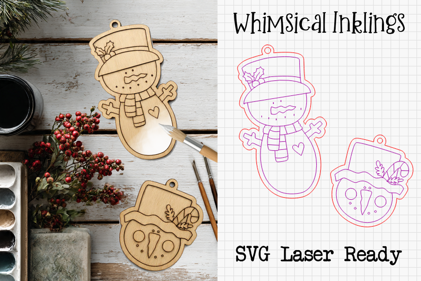 Paint Me Snowman Duo Ornaments Laser SVG